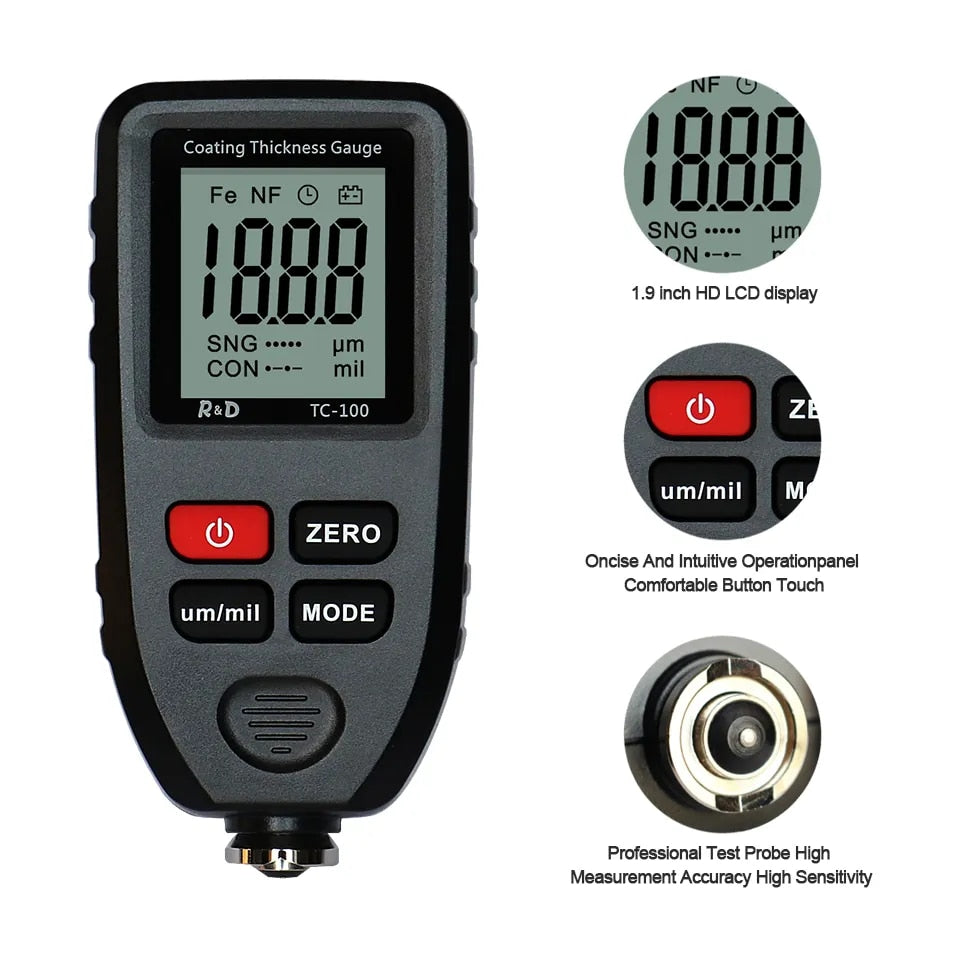 R&D TC100 Coating Thickness Gauge 0.1micron/0-1300 Car Paint Film Thickness Tes image 8