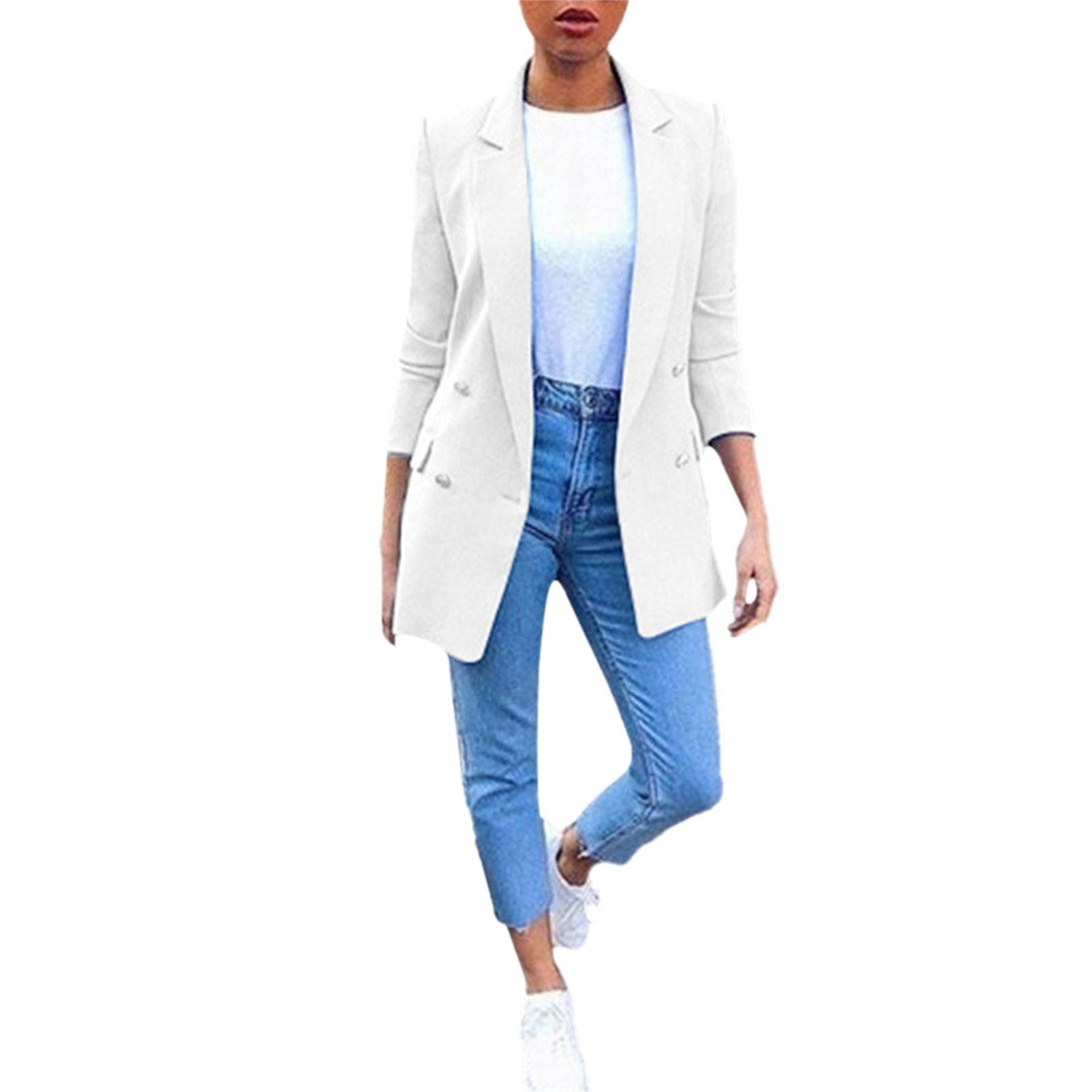 Women's Solid Color Suit Collar Long Sleeved Loose Fitting Suit Jacket image 4