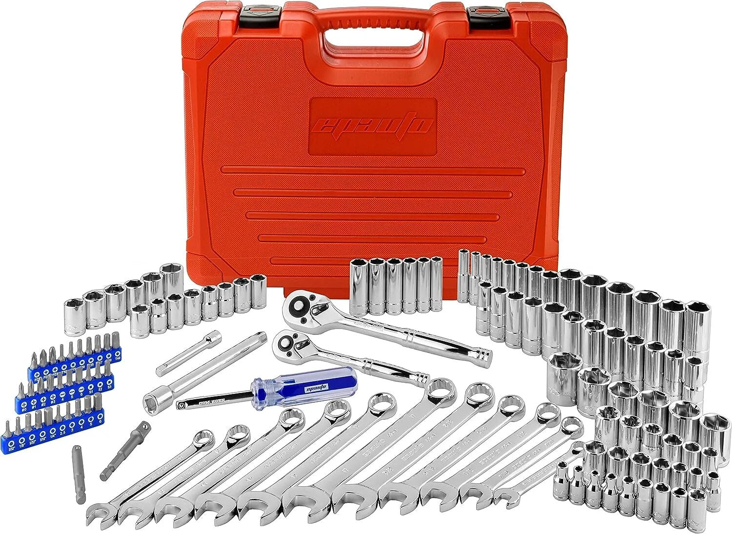 Mechanics Tool Set Drive Socket Wrench Ratchets, SAE/Metric, 122-Piece image 2