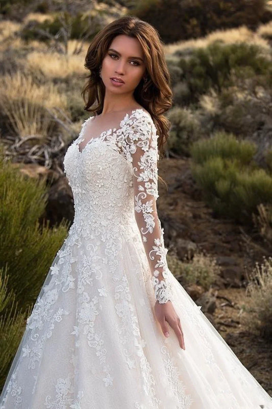 2024 Elegant High Waist Wedding Dress Women Clothing Pure White Long Sleeves Wo image 0