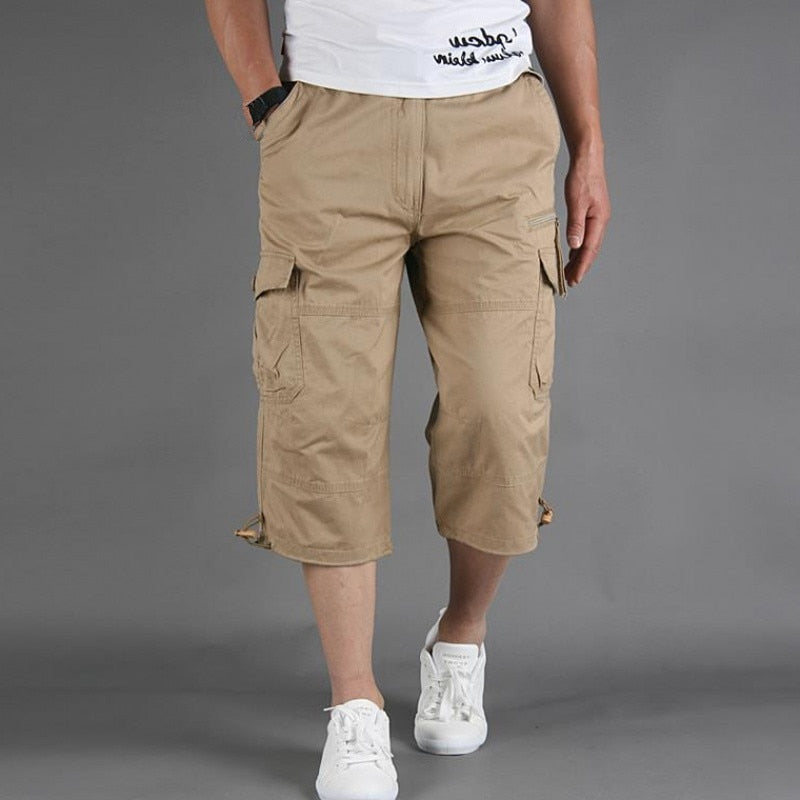 Long Length Cargo Shorts Men Summer Casual Cotton Multi Pockets Hot Breeches Cropped Trousers Military Camouflage Shorts 5XL