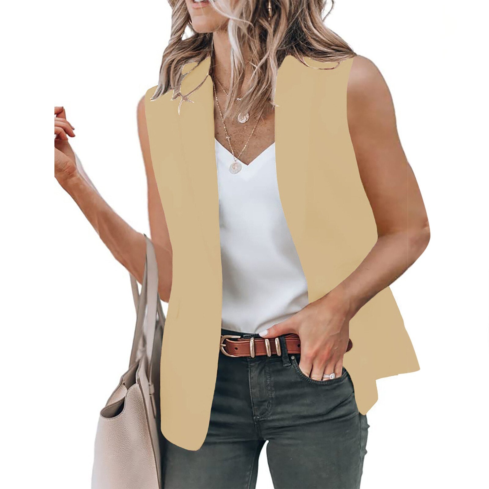 Fashion Office Blazer Vest Women Summer 2022 Turn-down Collar Single Button Was image 8