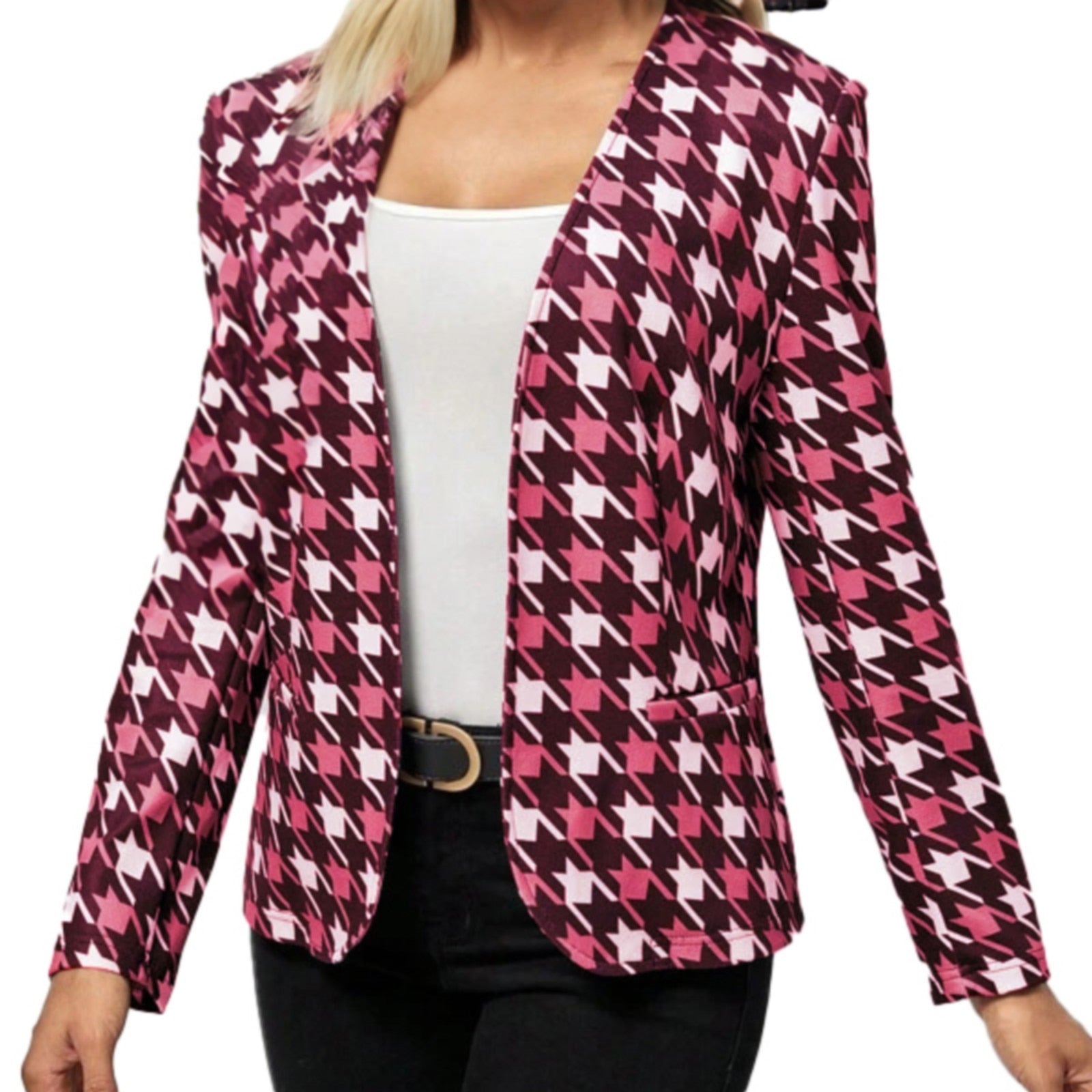 Ladies V Neck Long Sleeve Printed Suit Jacket Fashion Cardigan Top Casual Winte image 4