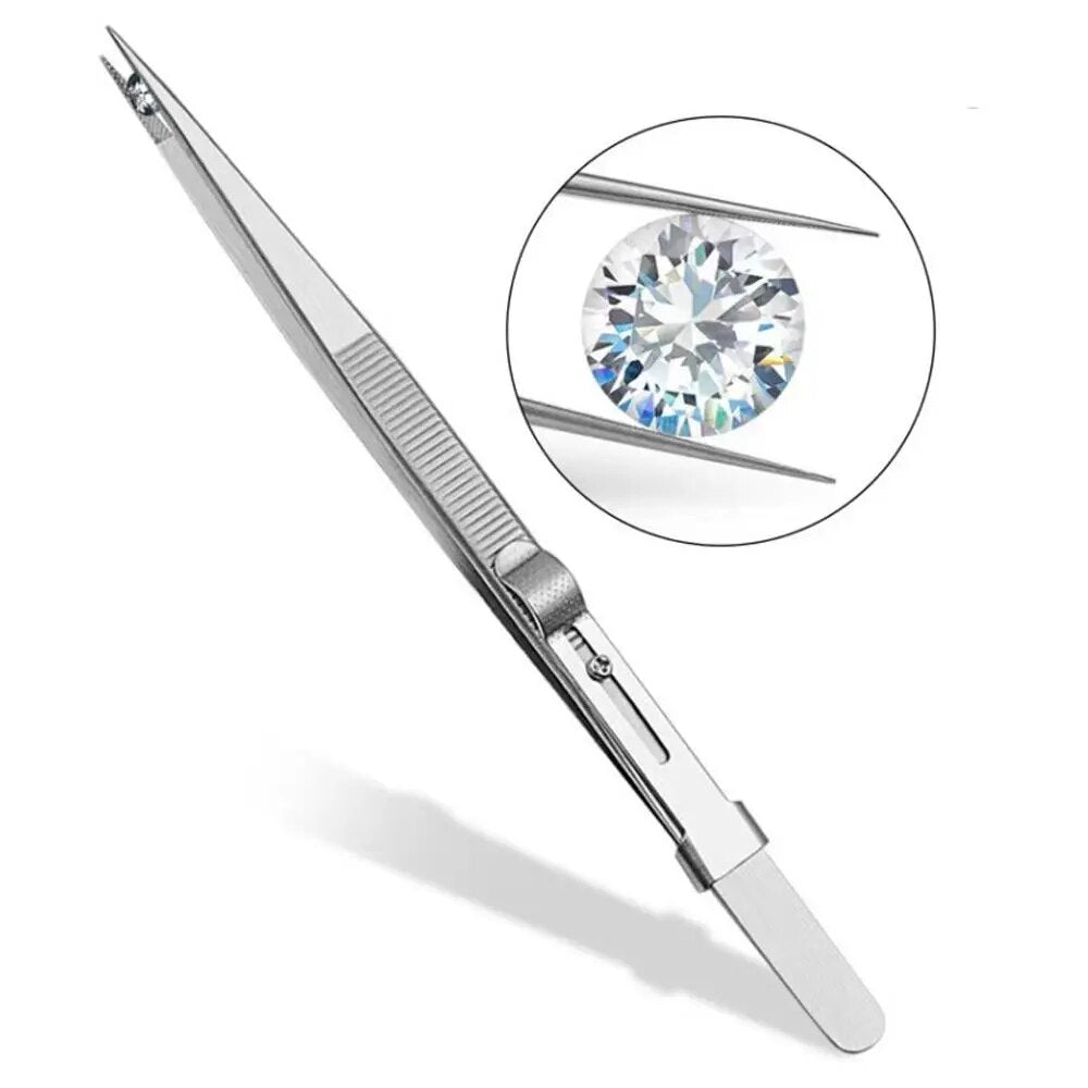 Stainless Steel Tweezers Adjustable Slide Lock Antistatic Tweezers Jewelry Maki image 2
