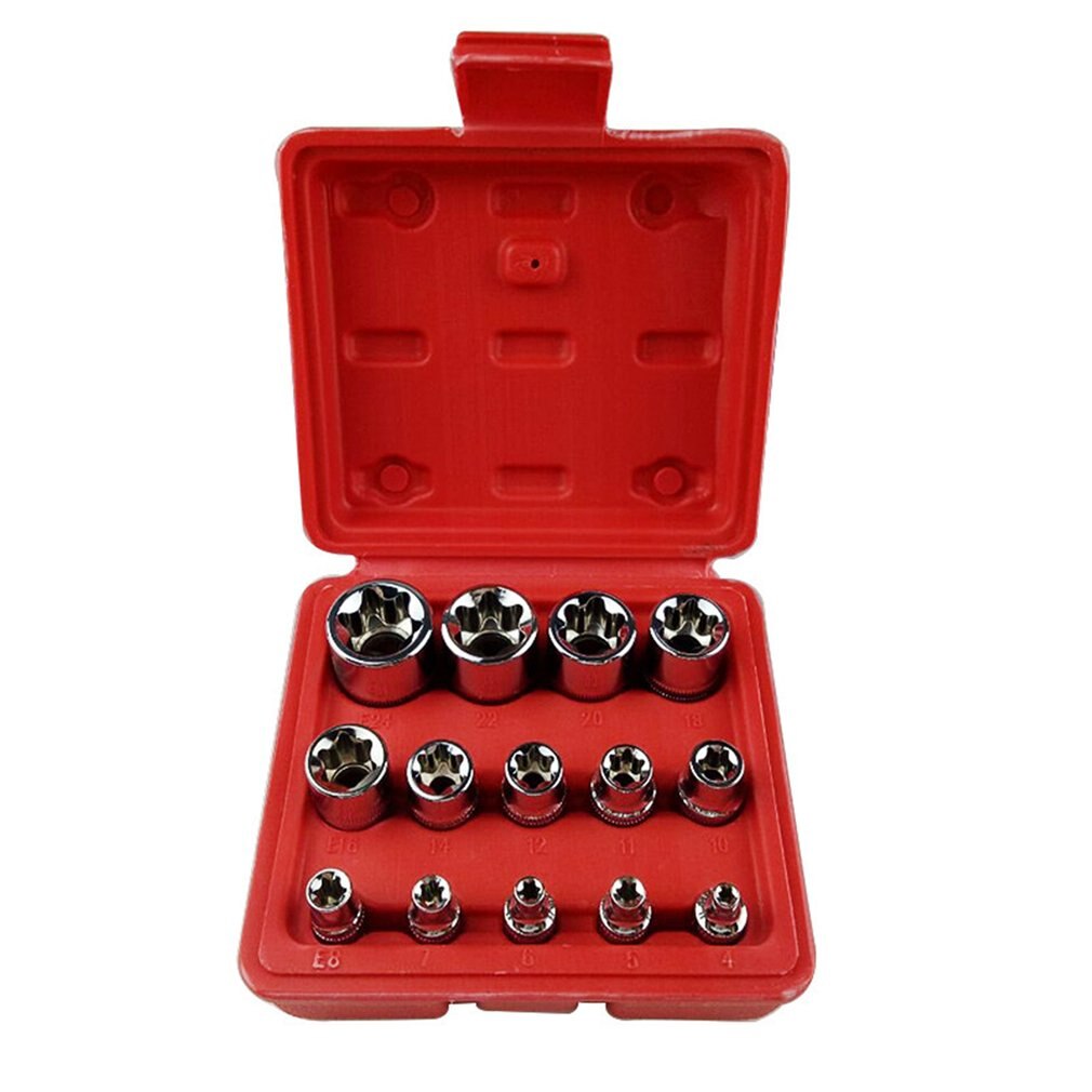 14Pcs/Set Female E Type Bit Sockets Wrench Head E4 - E24 1/4" 3/8" Torx Star Sleeve Set Auto Repair Hand Tools