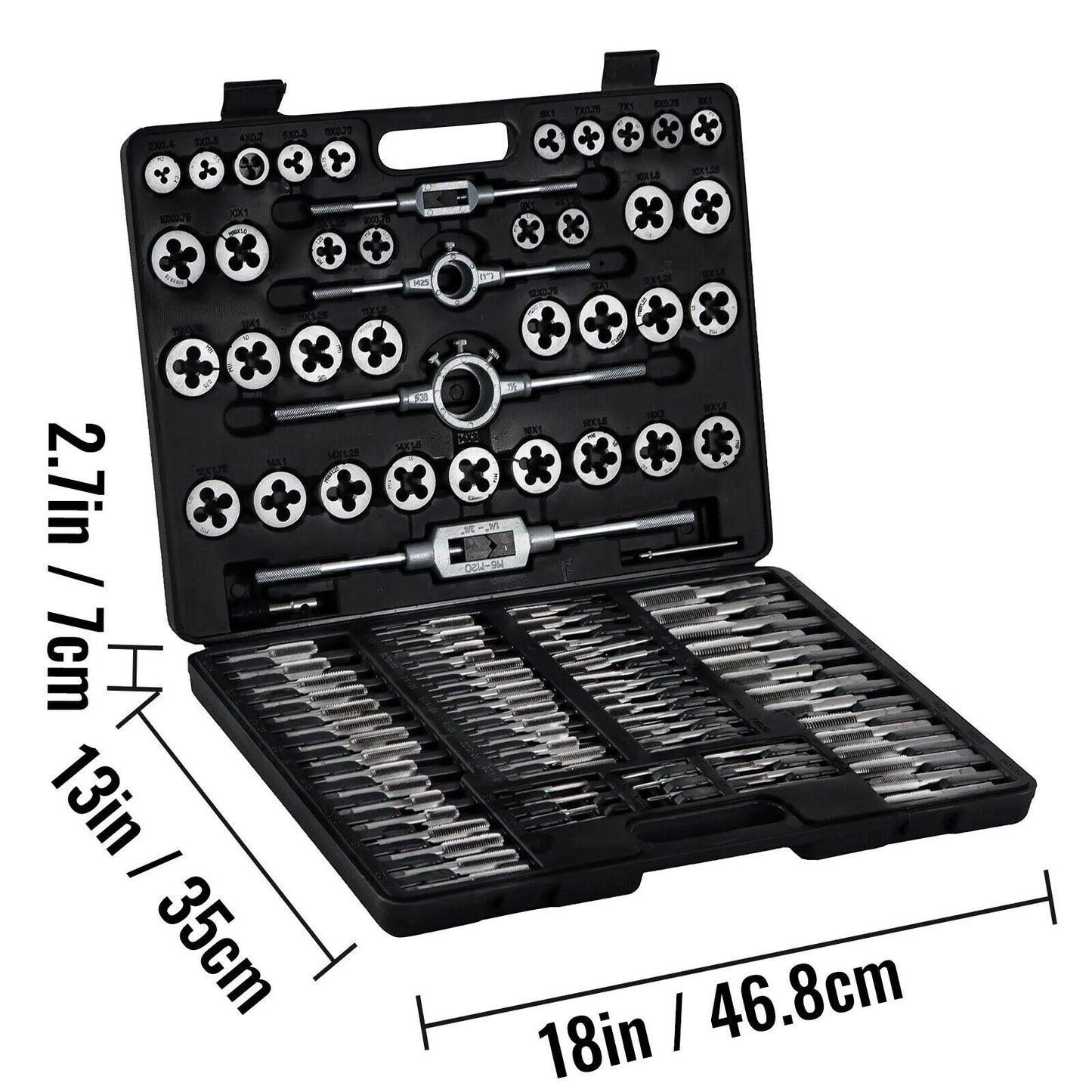 VEVOR Tap and Die Set 110PCS Metric M2-M18 Hand Threading Cutting Wrench Tools image 4
