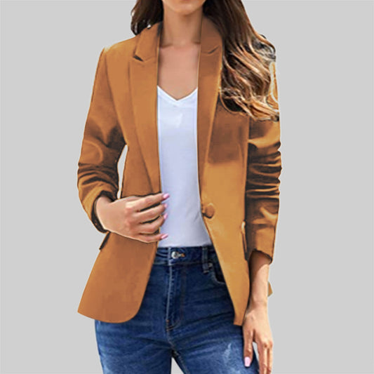 Autumn New Temperament Coat Women'S Long Sleeve Solid Color Suit Collar Single image 0