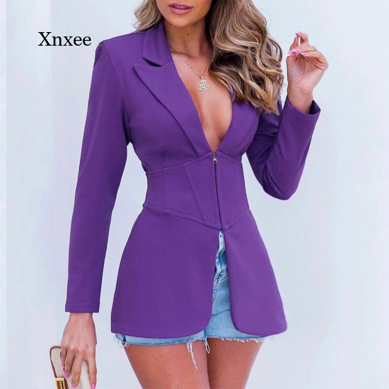 Purple High Waist Blazer Coat Fashion Slim Tops Women Solid Color Long Sleeve J image 1