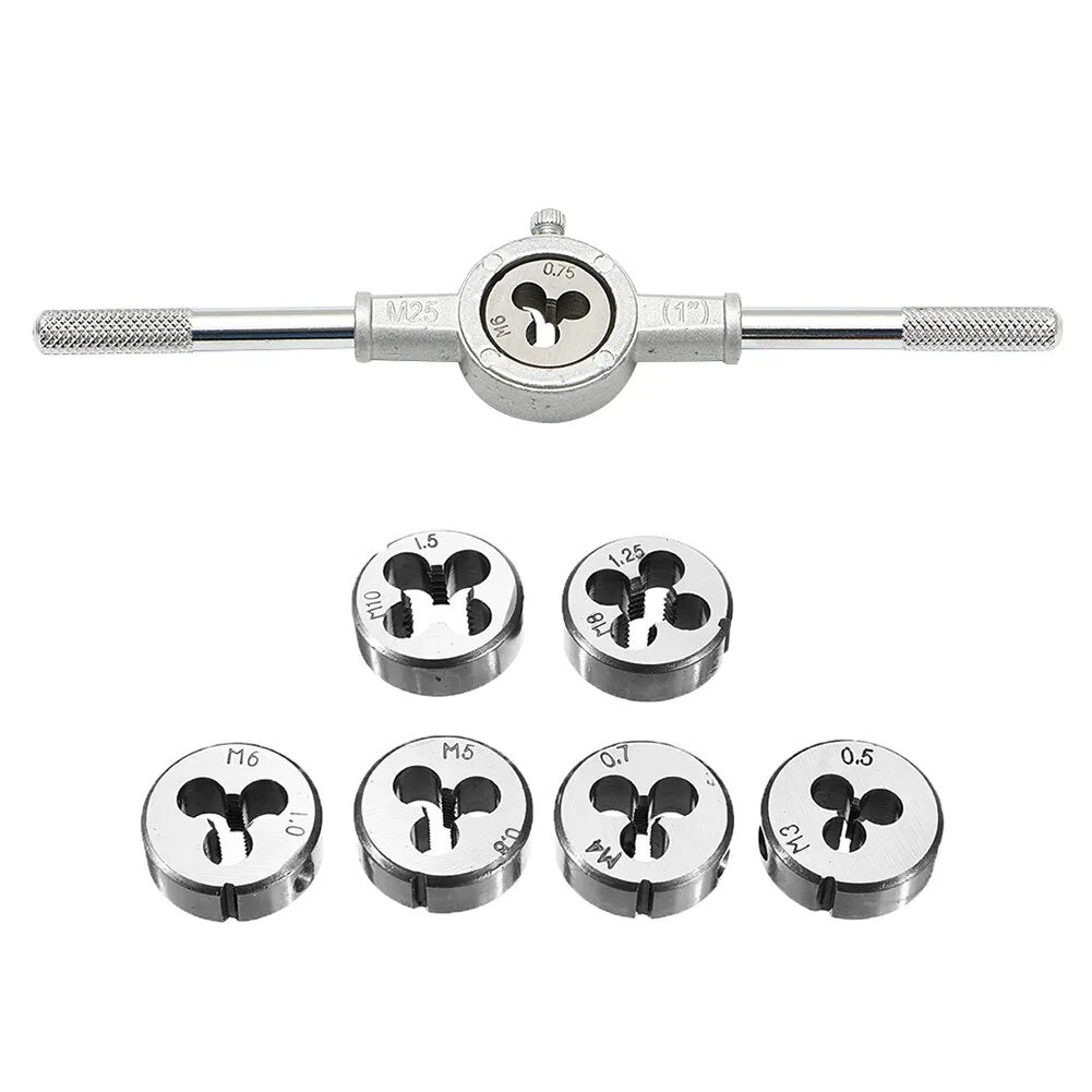 8pcs Thread Tap Twist Drill Bit Wrench Set Alloy Steel Circular Die Wrench Hand image 0
