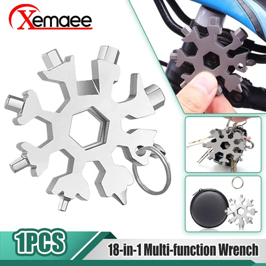 18in1 Snowflake Spanner Keyring Hex Multifunction Outdoor Hike Wrench Key Ring image 0