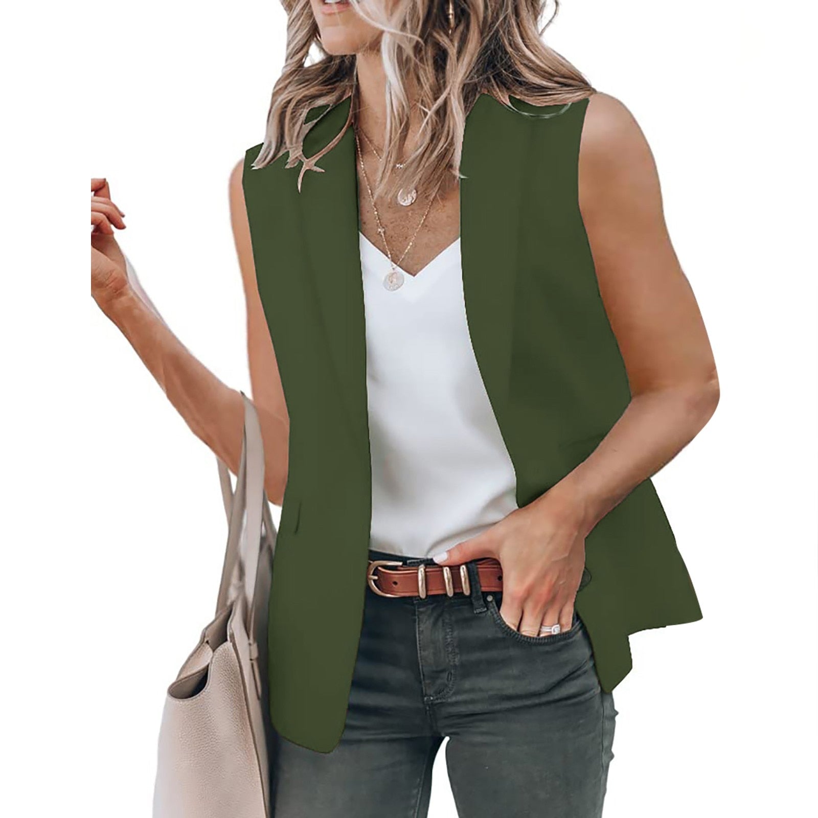 Fashion Office Blazer Vest Women Summer 2022 Turn-down Collar Single Button Was image 9