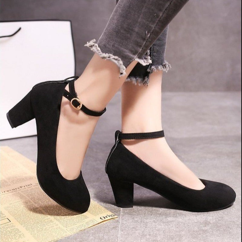 Women'S High Heels Round Toe New Fashion Shoes Thick Heel Pink Woman Shoes Eleg