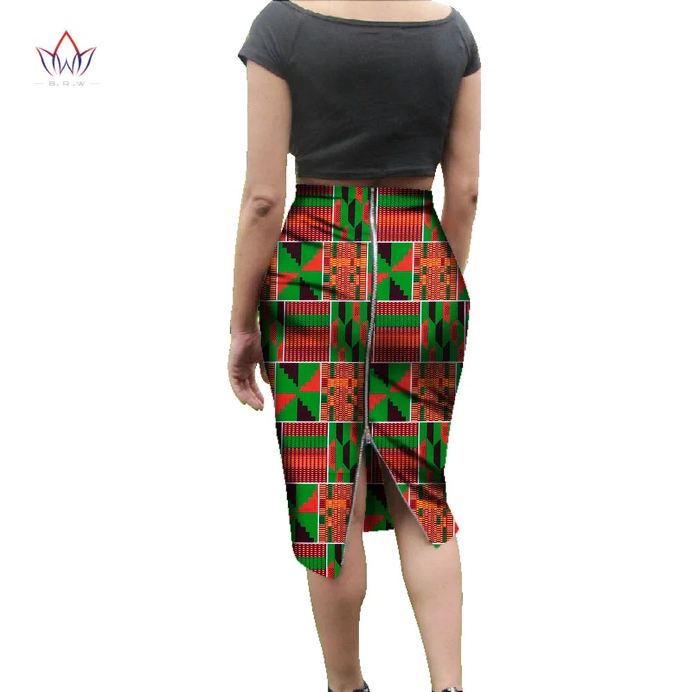 Bintarealwax African Wax Print Skirt for Women Dashiki Bazin Plus Size Lady Ski