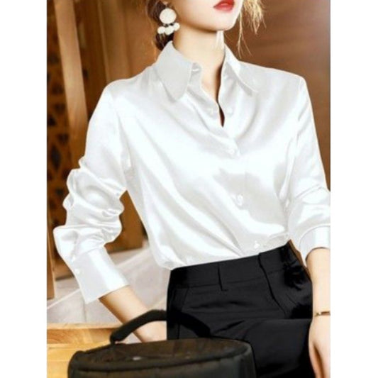 2024 Summer Trend Fashion Women's Casual Elegant Satin Long Sleeved Shirt Offic