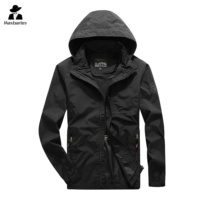 Men's Windbreaker Hiking Jacket Men's Thin Waterproof MA-1 Pilot Hooded Coat Me