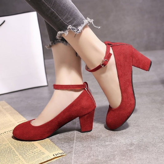 Women'S High Heels Round Toe New Fashion Shoes Thick Heel Pink Woman Shoes Eleg