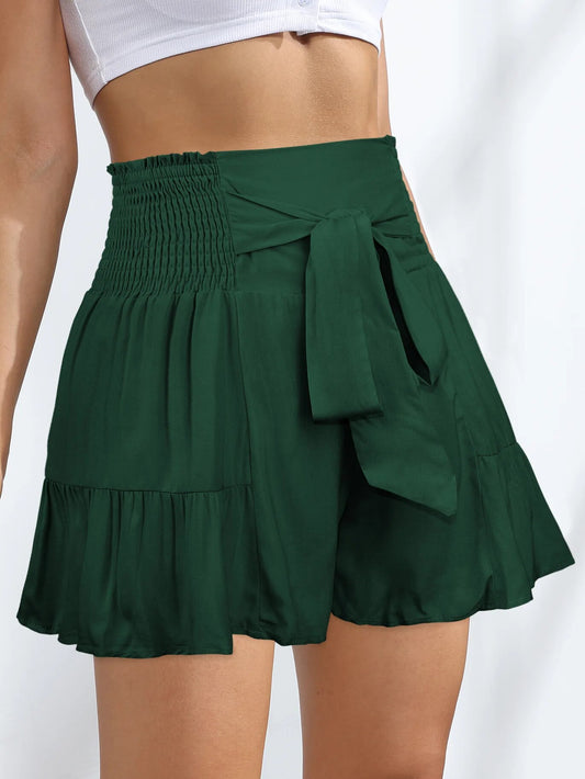 Women Skirt Pants with Lace and Ruffle Edges Wide Leg Shorts Drape Feel Versati