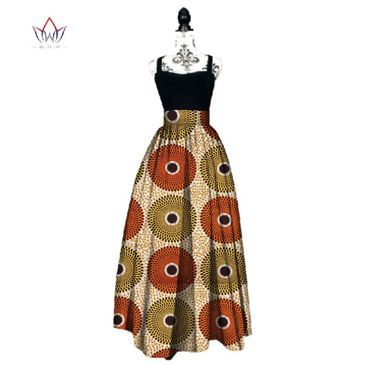 Women African Print Long Skirt Ankara Dashiki High Waist A Line Maxi Long Umbre