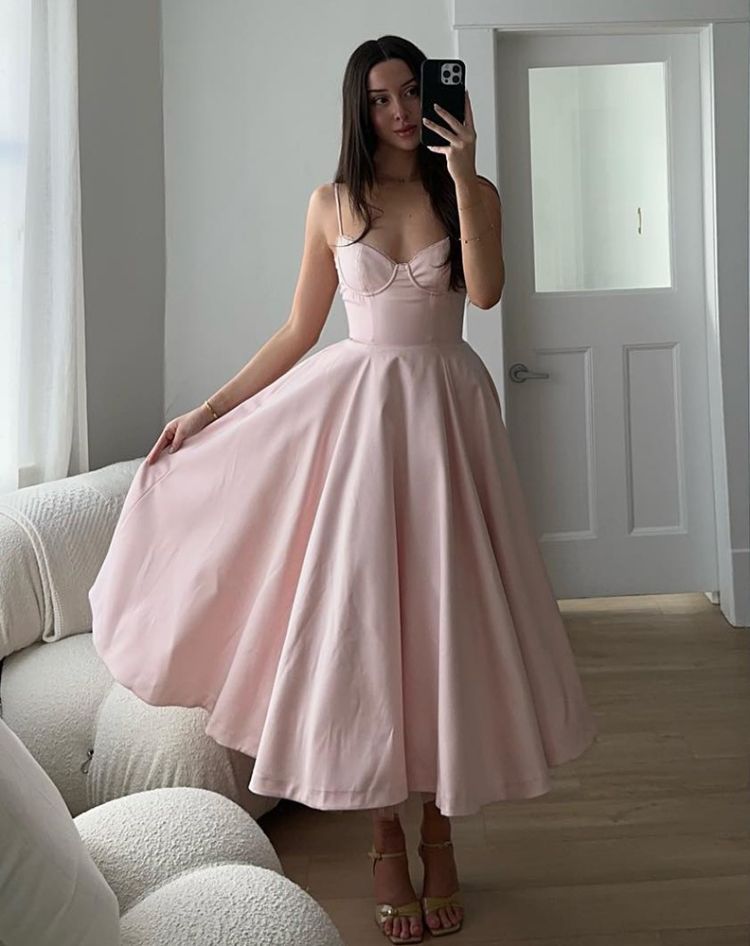 PuTao Pink A Line Satin Lace Long Prom Dresses Ankle Length Formal Graduation E