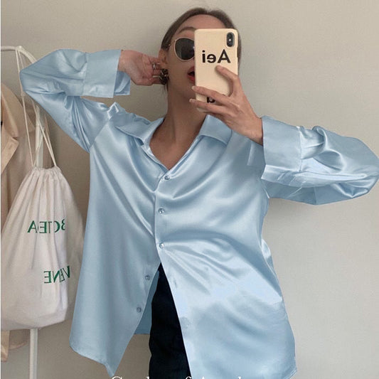 2024 Summer Trend Fashion Women's Casual Elegant Satin Long Sleeved Shirt Offic