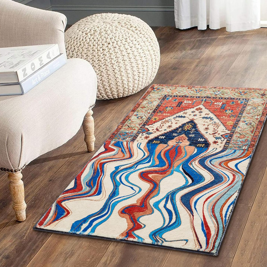 VIKAMA Bohemian Faux Cashmere Rug Non-Slip Rug for Kitchen Bathroom Vintage Tri