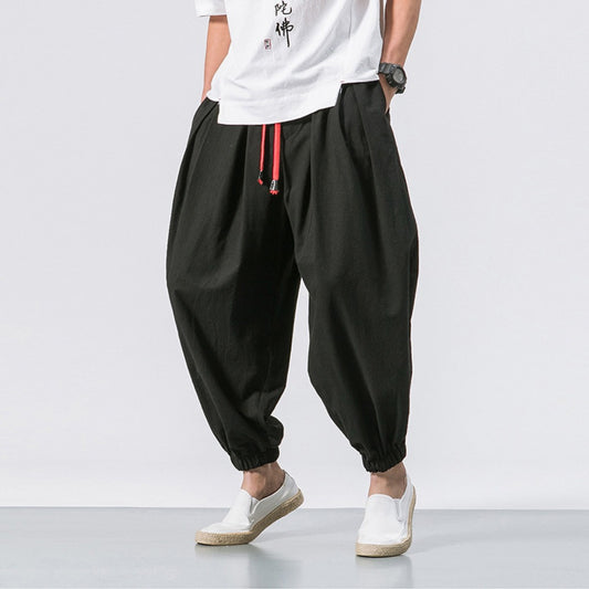 New Oversized Men Harem Pants Loose Chinese Style Cotton and Linen Sweatpants J