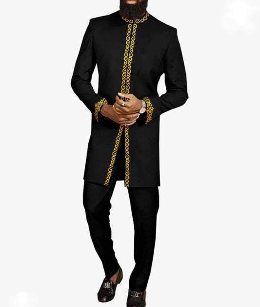 Dashiki African Ethnic Men's Long-Sleeved T-Shirt Trousers Suit Personality Pri