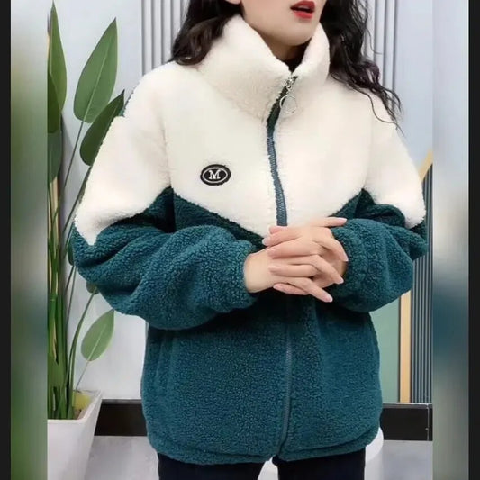 Jacket Women Warm Overcoat Colored Thickened Lamb Fleece Long Sleeve Warm Topco