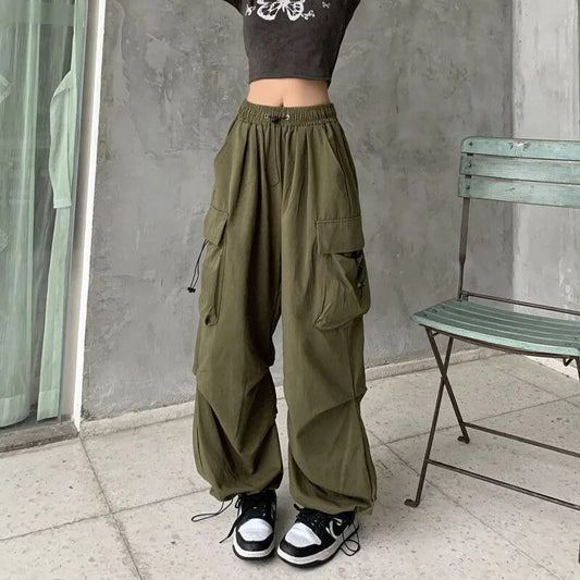 Women Y2K Cargo Pants Casual High Waisted Breathable Baggy Sweatpant Kpop Wide