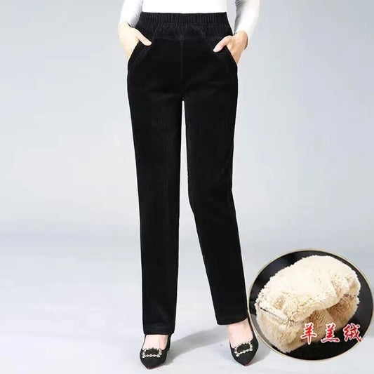 Plush Thick Casual Pants Fleece Pencil Pants Women's Corduroy Warm Pants Autum