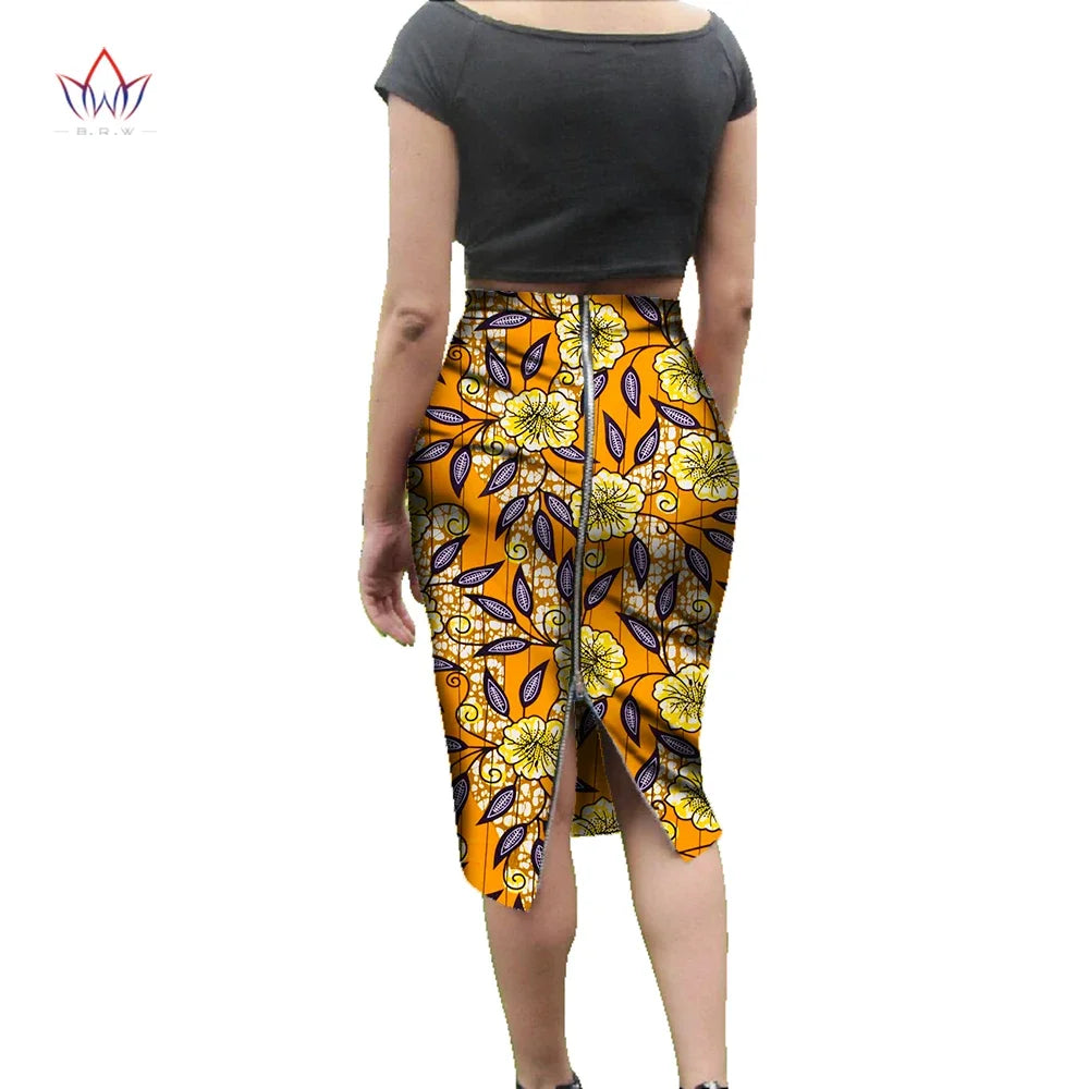 Bintarealwax African Wax Print Skirt for Women Dashiki Bazin Plus Size Lady Ski