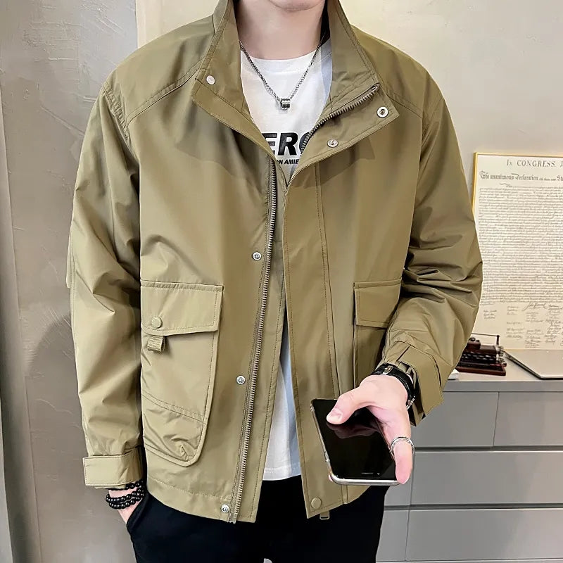 Versatile Autumn Winter Men Solid Casual Loose Simple Aviator Jacket Jacket Coa