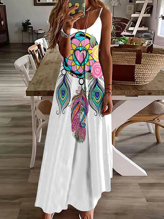 Summer Women's Casual Long Dress Retro Ethnic Print Long Dress Everyday Street