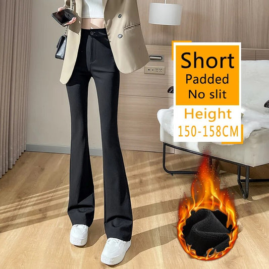 Plus Size Slit Front Black Flare Pants for Women Korean Style Casual Office Lad