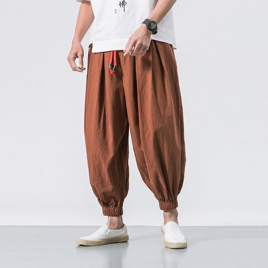 New Oversized Men Harem Pants Loose Chinese Style Cotton and Linen Sweatpants J