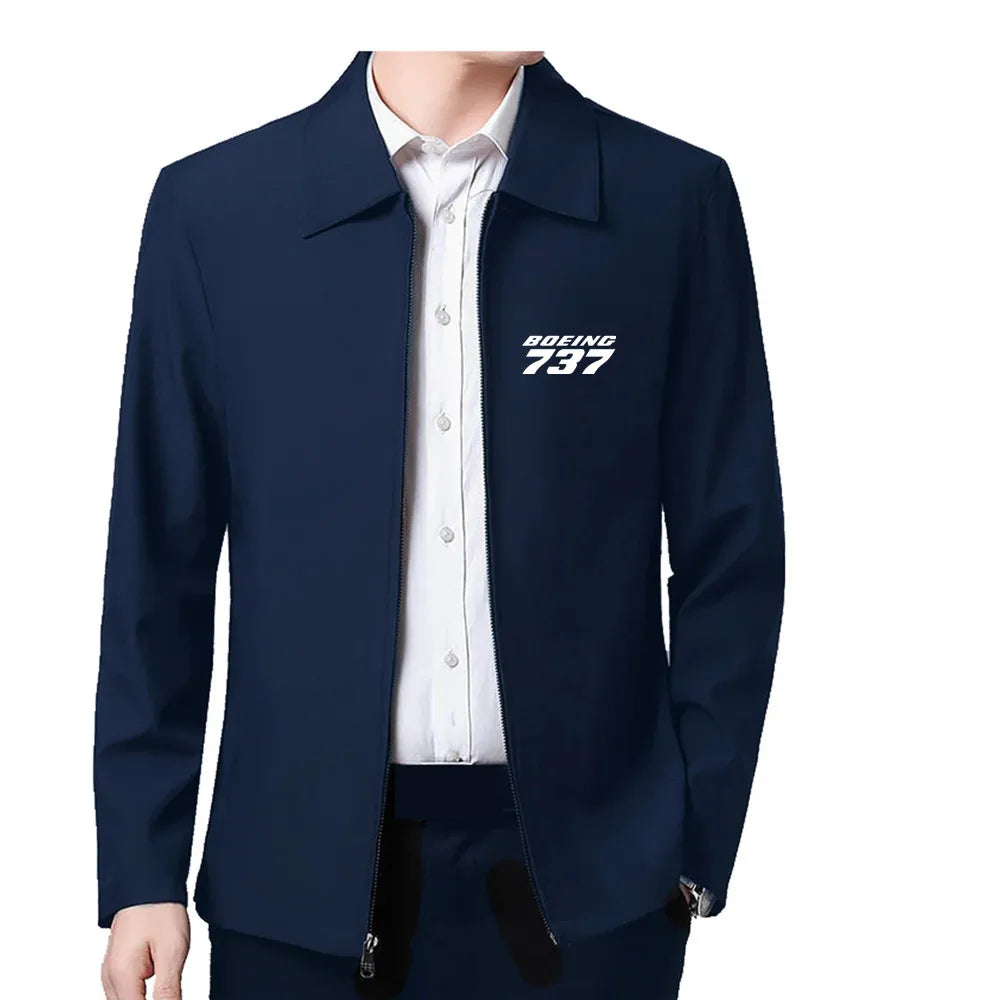 New Aviation Boeing 737 Pilots Man Jackets Coat Casual Loose Flip Collar Zipper