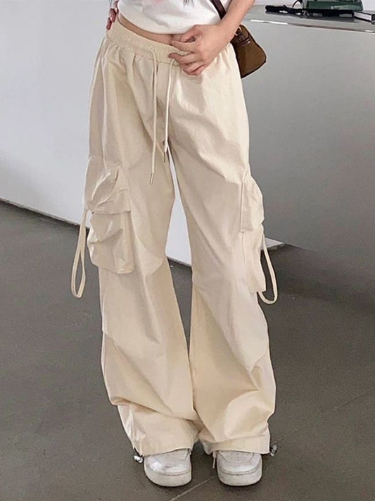 Women Hip Hop Cargo Pants High Waist Wide Leg Y2K Korean Streetwear Trouser Fem