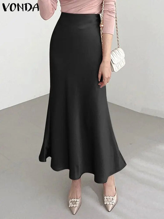 VONDA Elegant Maxi Skirts 2023 Summer Pleated Loose Streetwear Satin Long Skirt