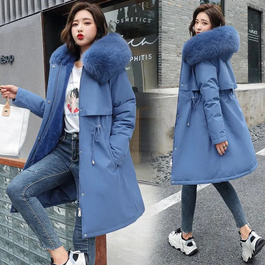 Winter Jacket 2023 New Women Parka Clothes Long Coat Wool Liner Hooded Jacket F