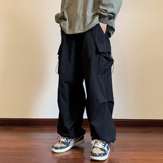 Men's Cargo Trousers With Flap Pocket Design, Side Drawstring Waist