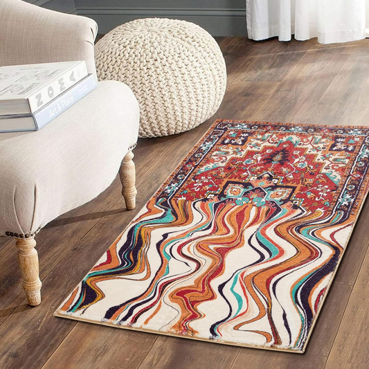 VIKAMA Bohemian Faux Cashmere Rug Non-Slip Rug for Kitchen Bathroom Vintage Tri