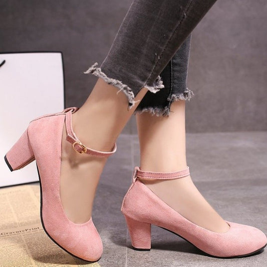 Women'S High Heels Round Toe New Fashion Shoes Thick Heel Pink Woman Shoes Eleg