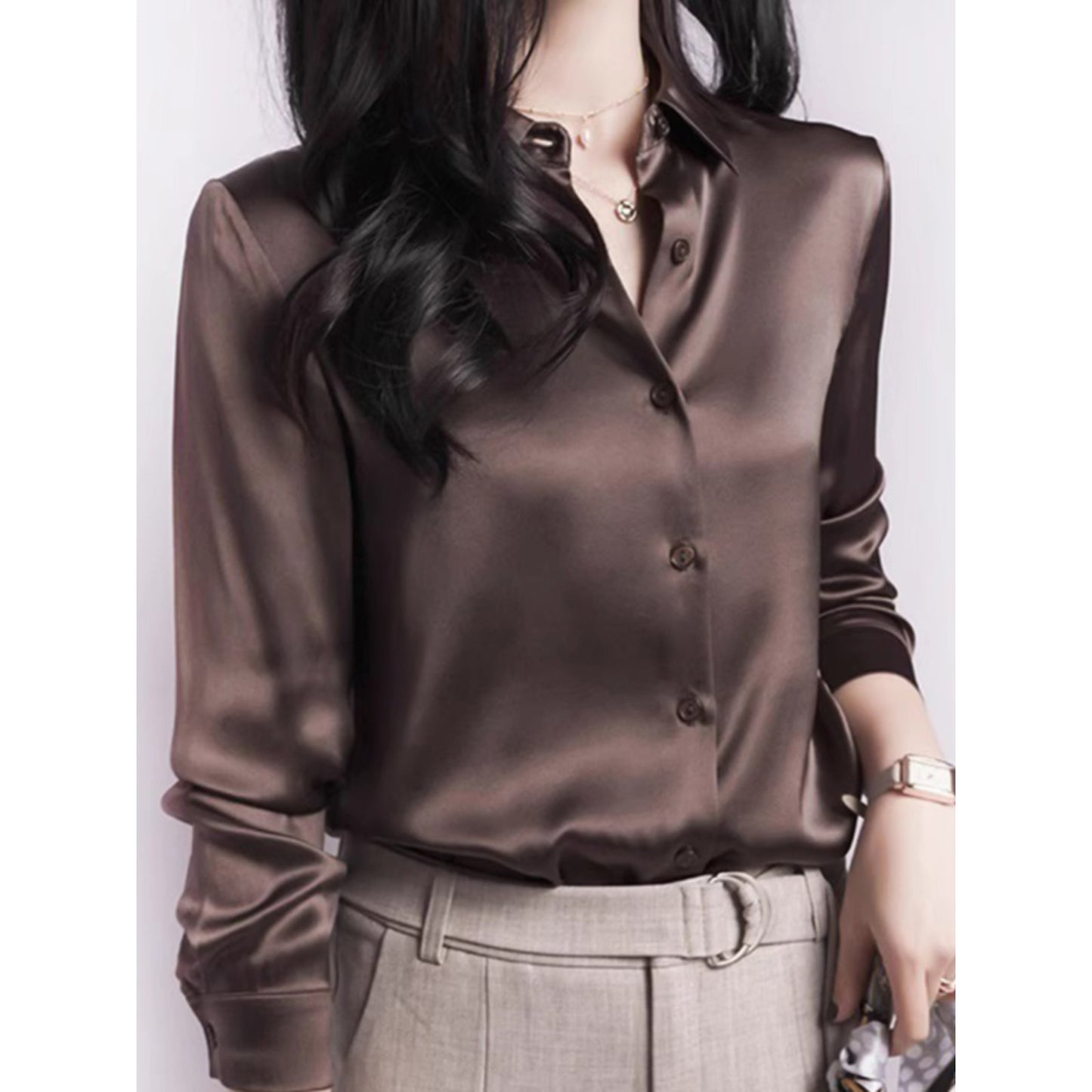 2024 Summer Trend Fashion Women's Casual Elegant Satin Long Sleeved Shirt Offic