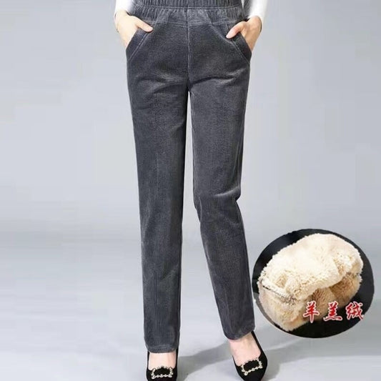 Plush Thick Casual Pants Fleece Pencil Pants Women's Corduroy Warm High Waist P