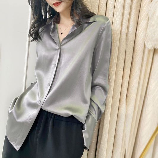 2024 Summer Trend Fashion Women's Casual Elegant Satin Long Sleeved Shirt Offic