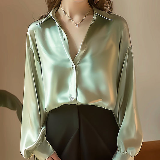 2024 Summer Trend Fashion Women's Casual Elegant Satin Long Sleeved Shirt Offic