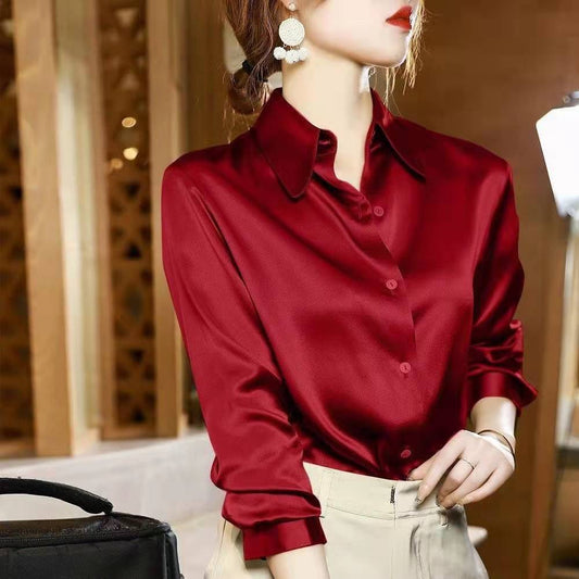 2024 Summer Trend Fashion Women's Casual Elegant Satin Long Sleeved Shirt Offic