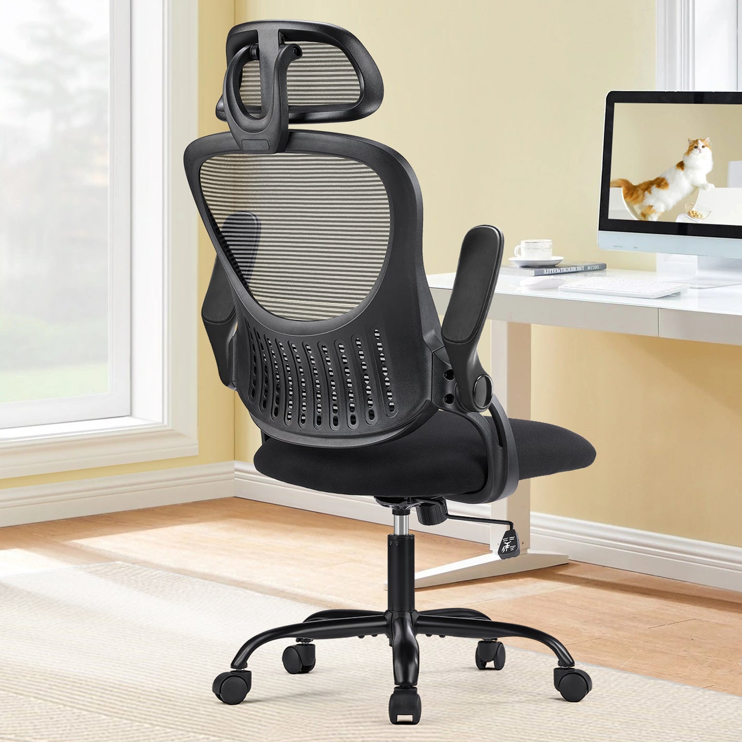 JHK Mesh Ergonomic Office Computer Desk Chair Flip-up Arms Adjustable Headrests