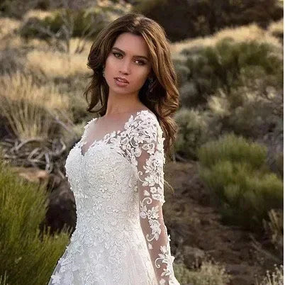2024 Elegant High Waist Wedding Dress Women Clothing Pure White Long Sleeves Wo image 7