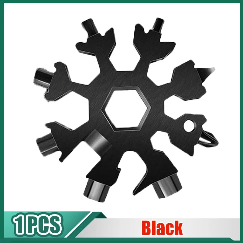 18in1 Snowflake Spanner Keyring Hex Multifunction Outdoor Hike Wrench Key Ring image 1